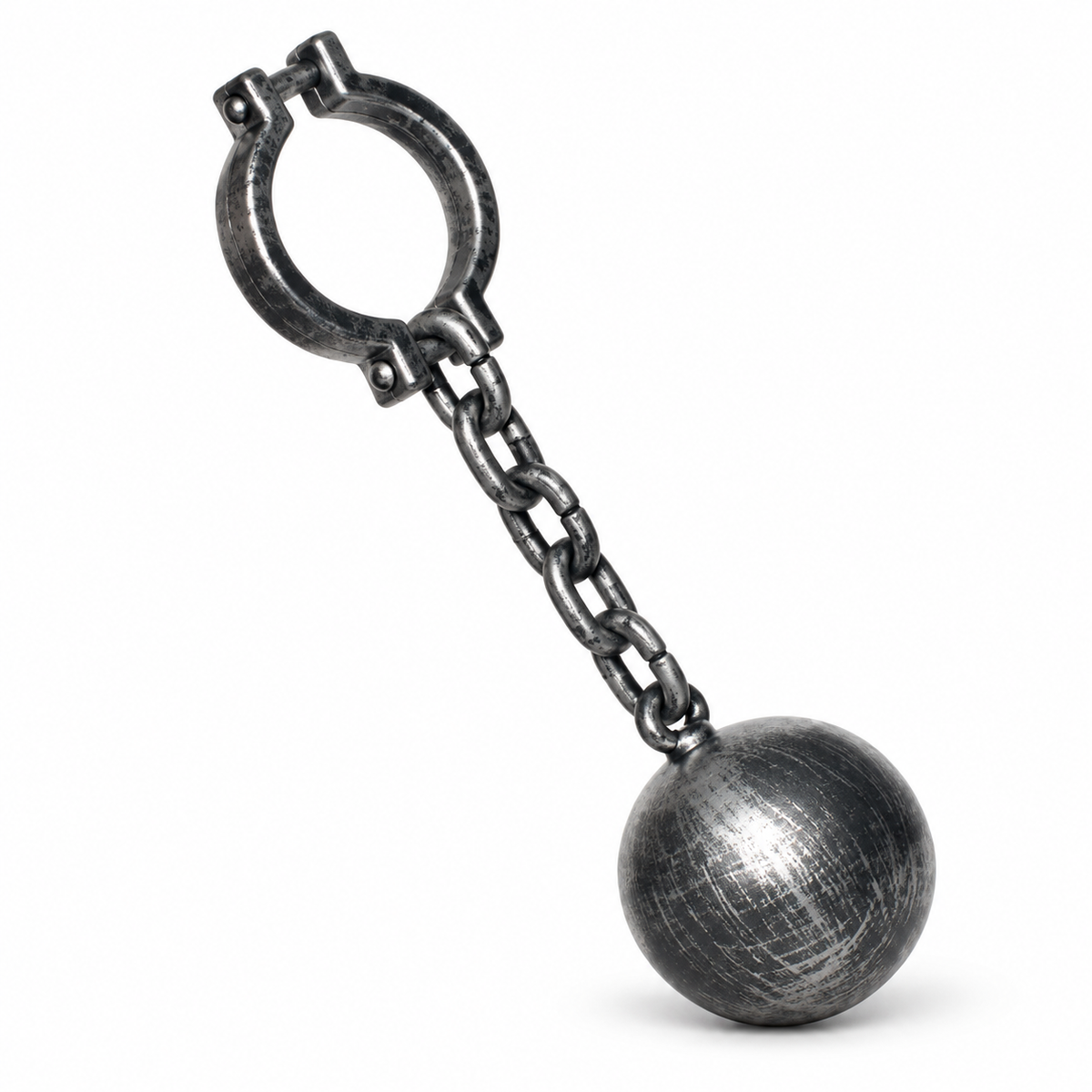 A dark metallic ball and chain pendant or charm with a textured, oxidized finish, shown on a plain white background.