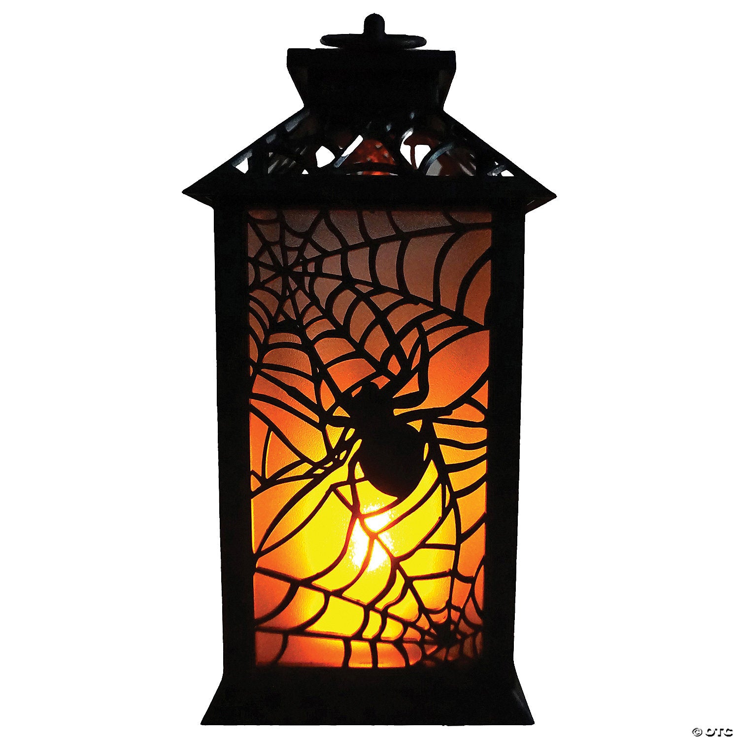Colorful 115 plastic lantern with LED flame and spider decoration