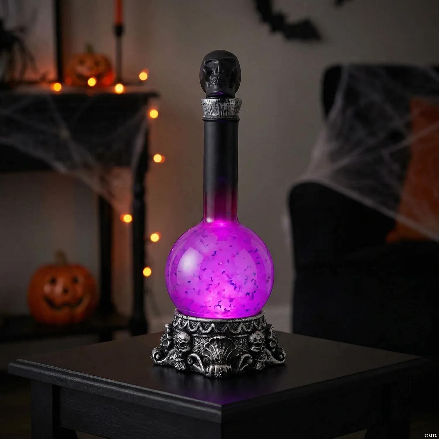 11" Light-Up LED Purple Potion Bottle with Skulls