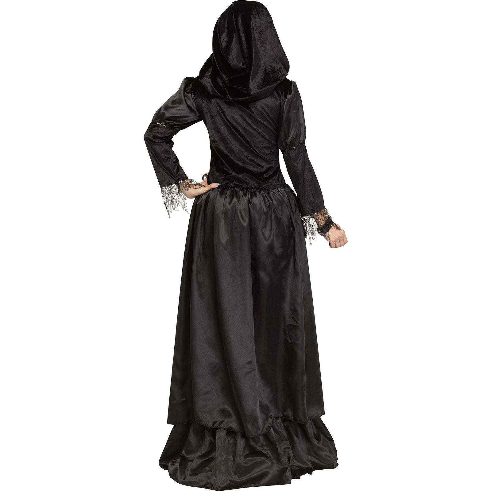 Evil Queen Halloween Costume with Regal Black and Silver Gown