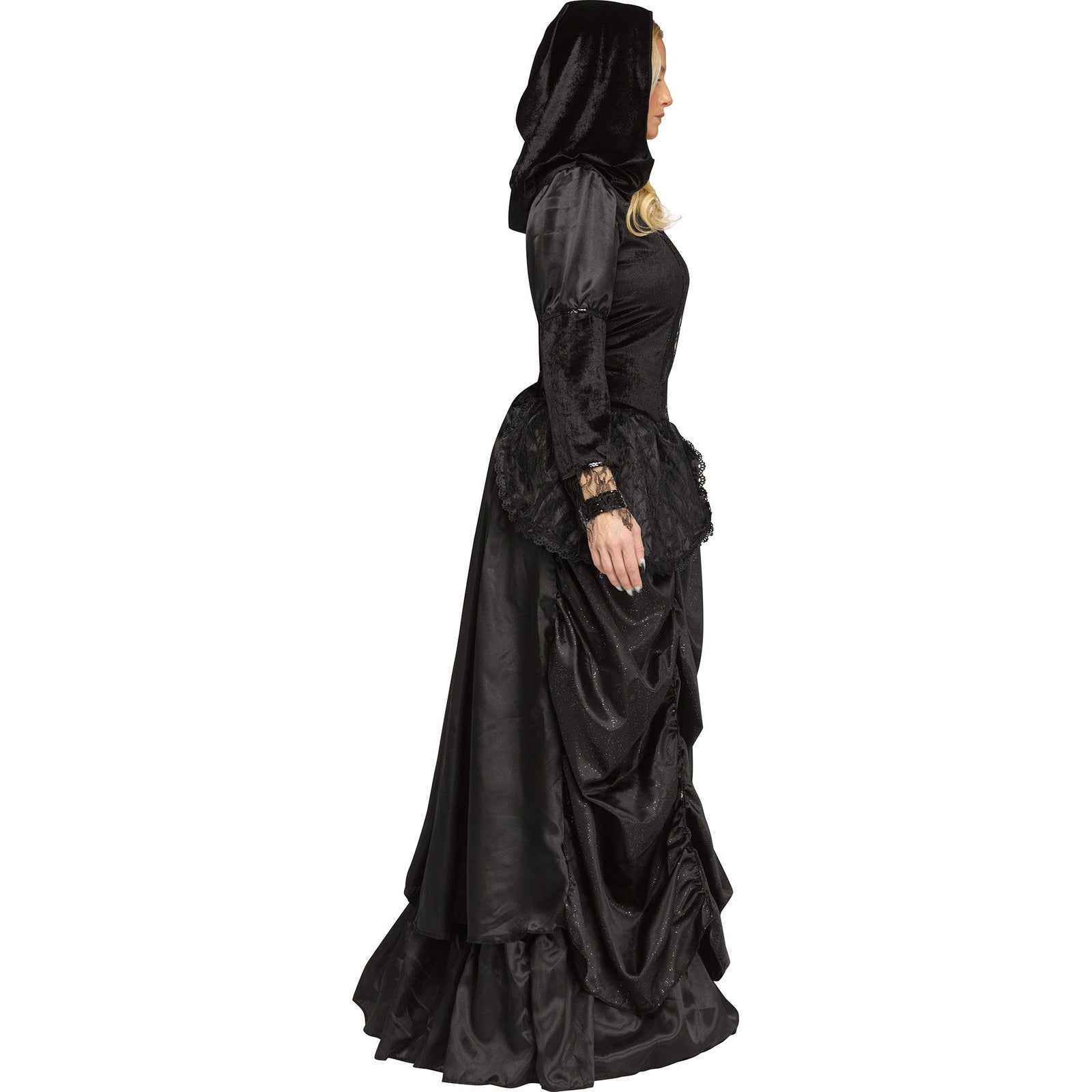 Women's Wicked Queen Costume with Dramatic Red and Black Cape