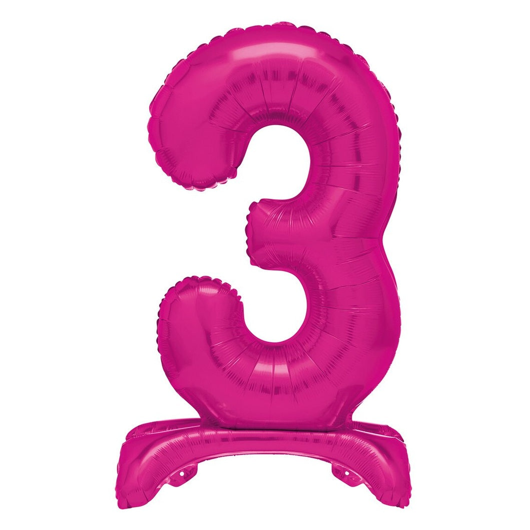 Hot Pink Number 3 Standing Foil Balloon 76cm - Air Fill