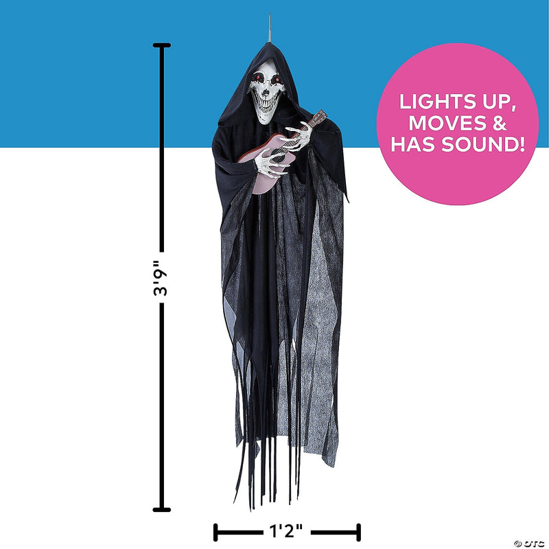 Spooky animated reaper prop with guitar for haunted house display
