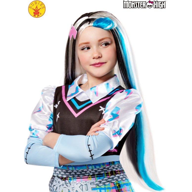 Frankie Stein Monster High Wig - Child, a black and white wig with lightning bolt details, perfect for Halloween and costume parties