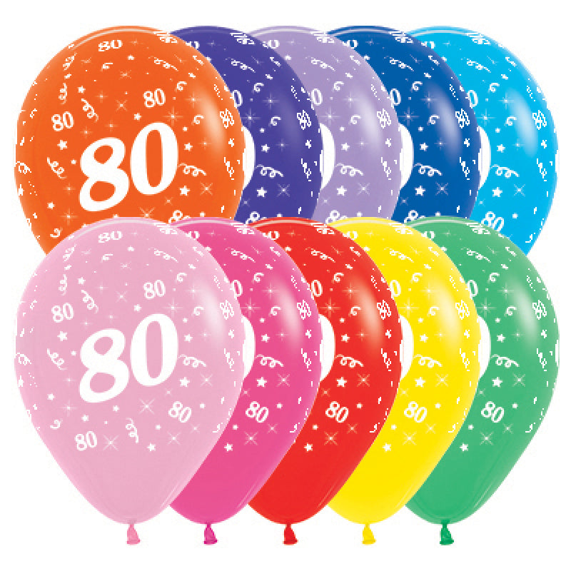Age 80 Fashion Assorted 30cm Latex Balloons