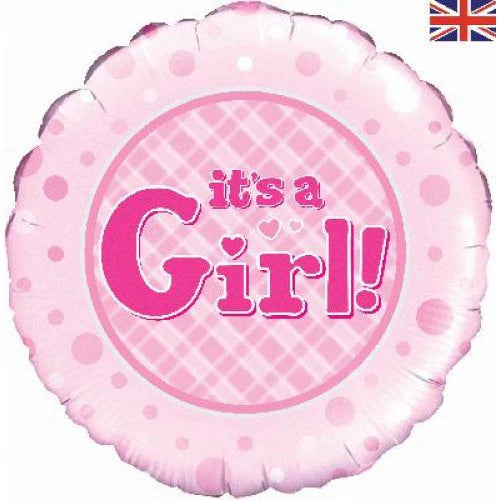 It's A Girl Pink Gingham Round Foil Balloon 45cm