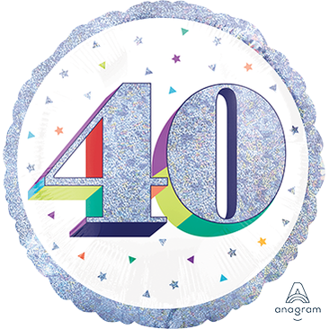 Here's to 40 Holographic Round Foil Balloon 45cm