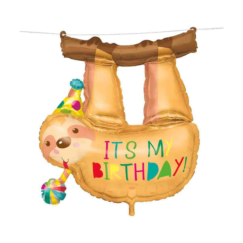 Hanging Sloth It's My Birthday Supershape Foil Balloon 71cm