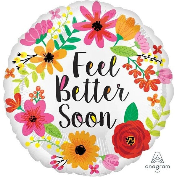 Feel Better Soon Floral Wreath Round Foil Balloon