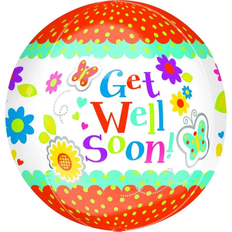 Get Well Soon Floral & Butterfly Orbz Foil Balloon