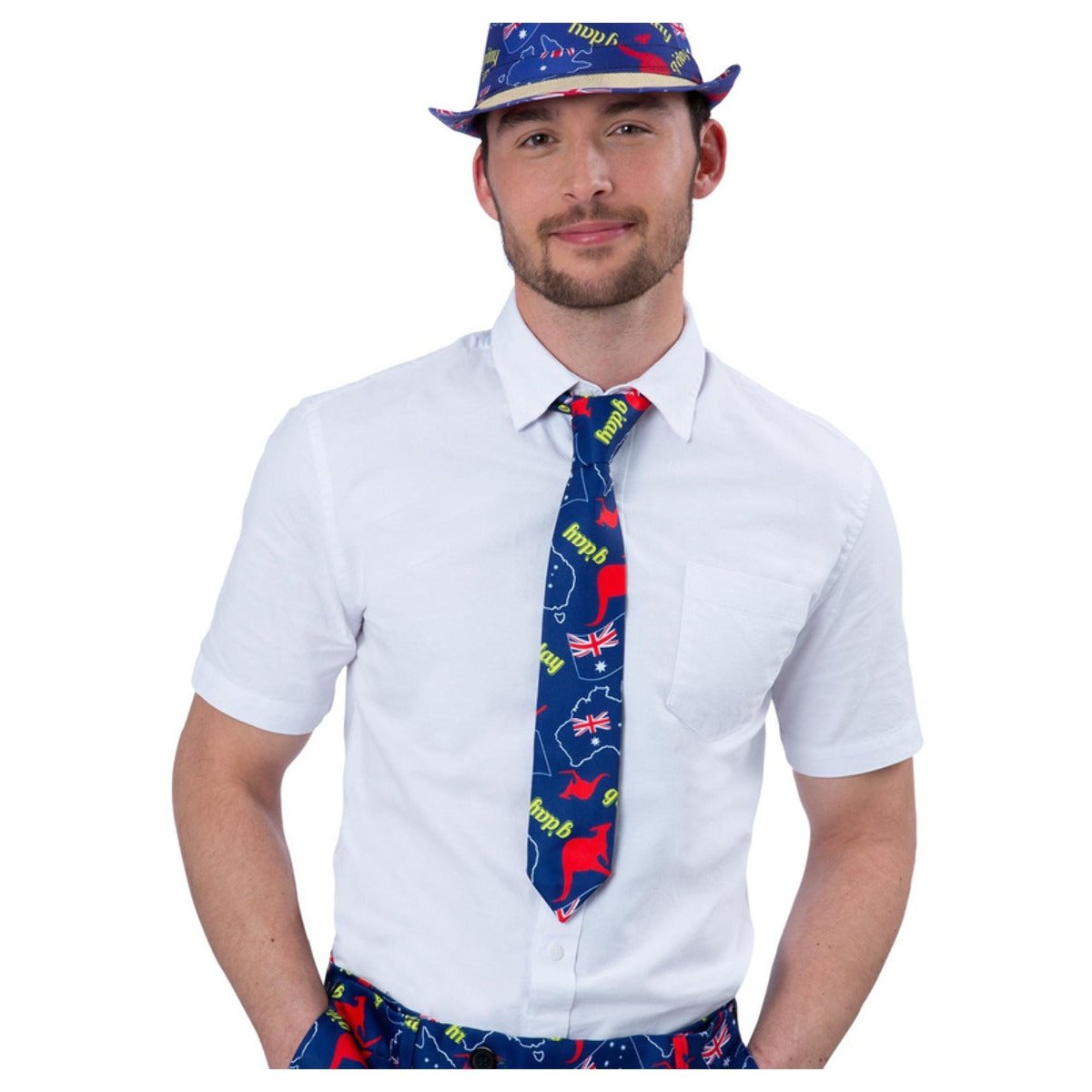 A close-up image of a high-quality Australia Flag G'Day Tie, perfect for celebrating national pride and Australian-themed events