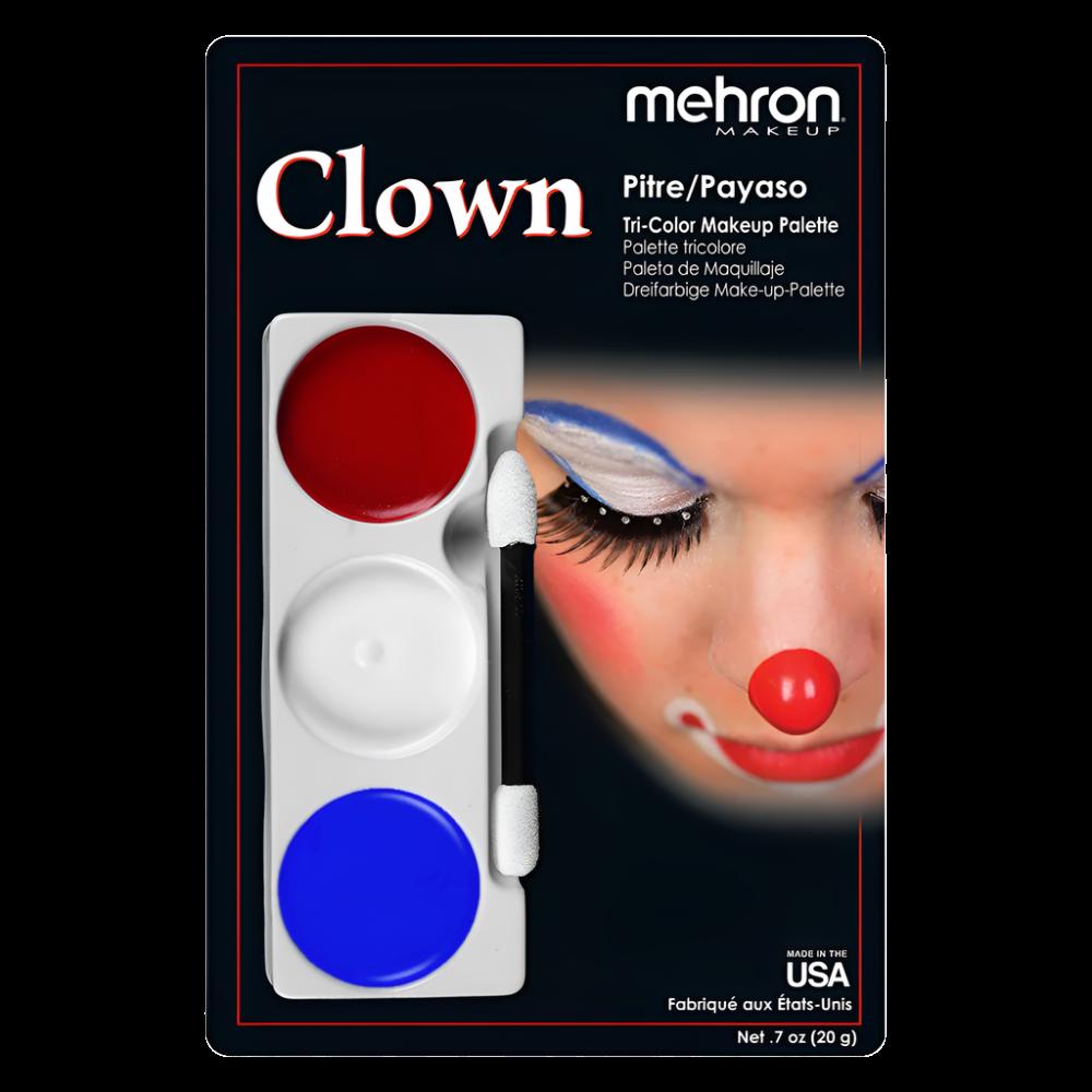 Tri-Colour Make-up Palette - Clown, featuring vibrant red, blue, and white shades for creating fun and playful clown-inspired looks