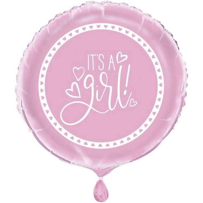 It's a Girl! Pink Hearts Round Foil Balloon 45cm
