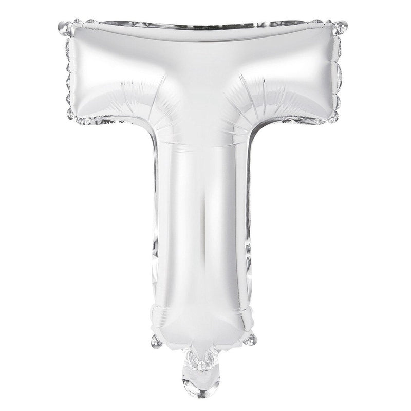 Silver Letter T Foil Balloon - 35cm