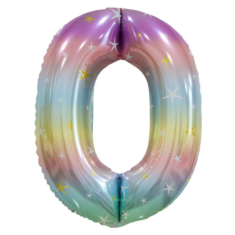 Number 0 Pastel Rainbow Ombre Star Giant Foil Balloon-86cm