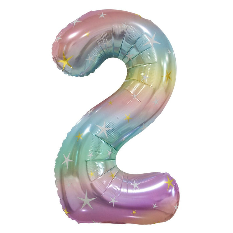Number 2 Pastel Rainbow Ombre Star Foil Balloon-86cm