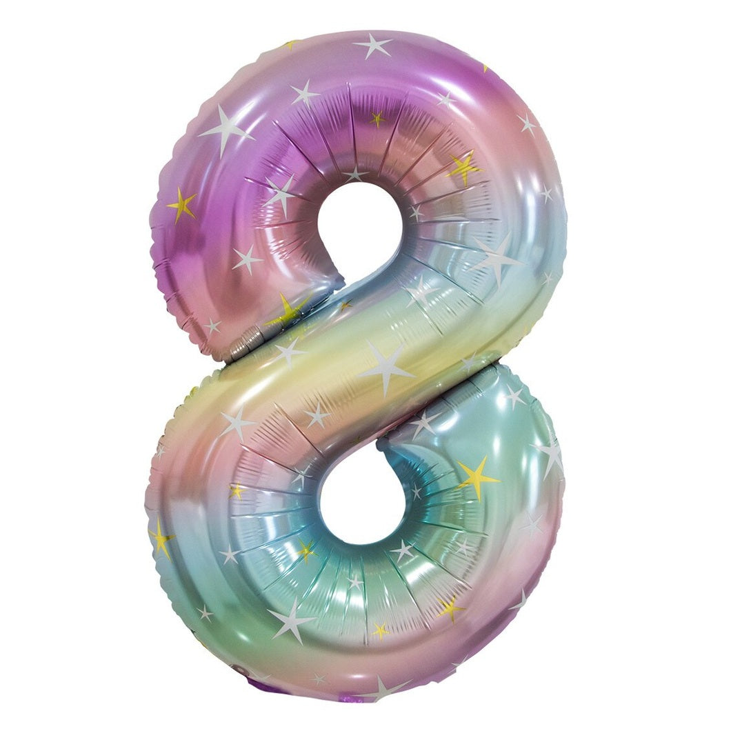 Number 8 Pastel Rainbow Foil Balloon-86cm