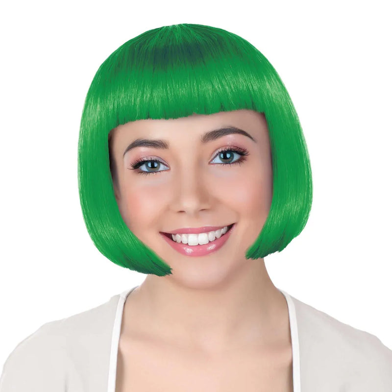 Green Bob Wig with Blunt Fringe
