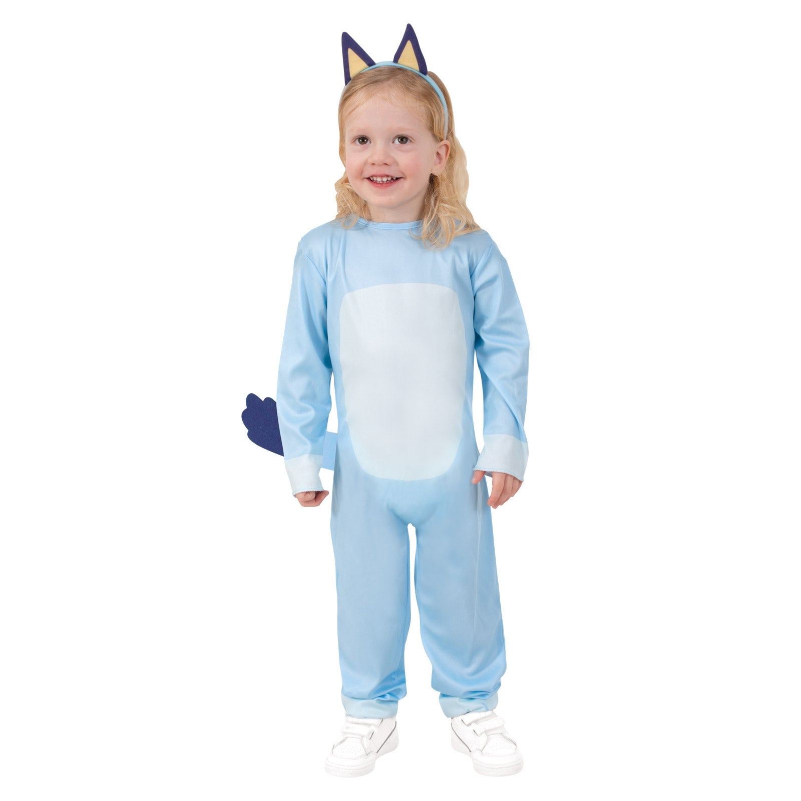 Cute child dressed as Bluey, the popular cartoon dog character
