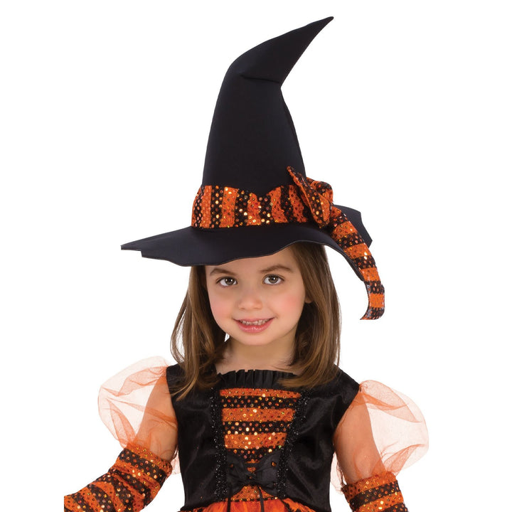 Sparkle witch costume size M with black and purple dress, hat, and accessories