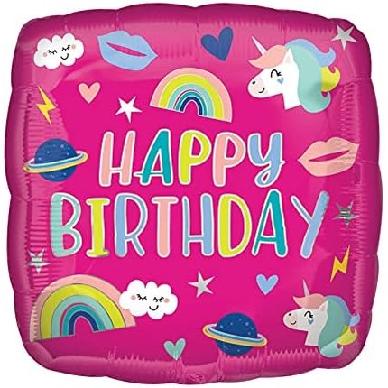 Happy Birthday Unicorn Trendy Icons Foil Balloon-45cm