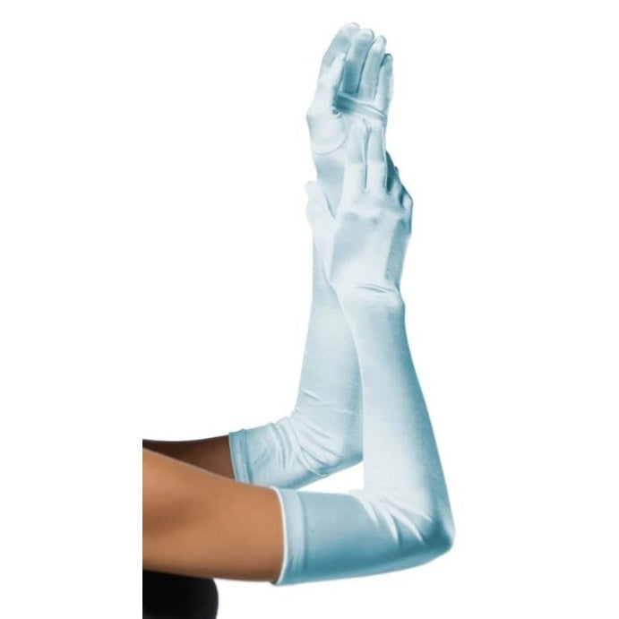 Extra Long Opera Length Satin Gloves - O/S - Light Blue