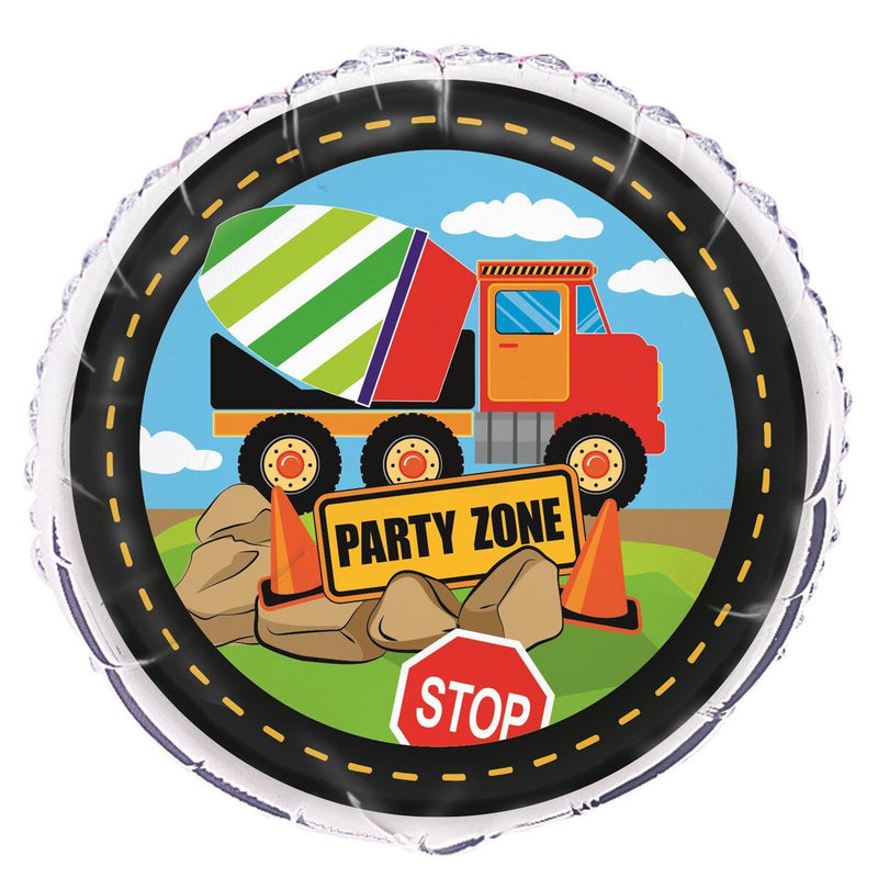 Construction Party Zone Cement Mixer Round Foil Balloon 45cm