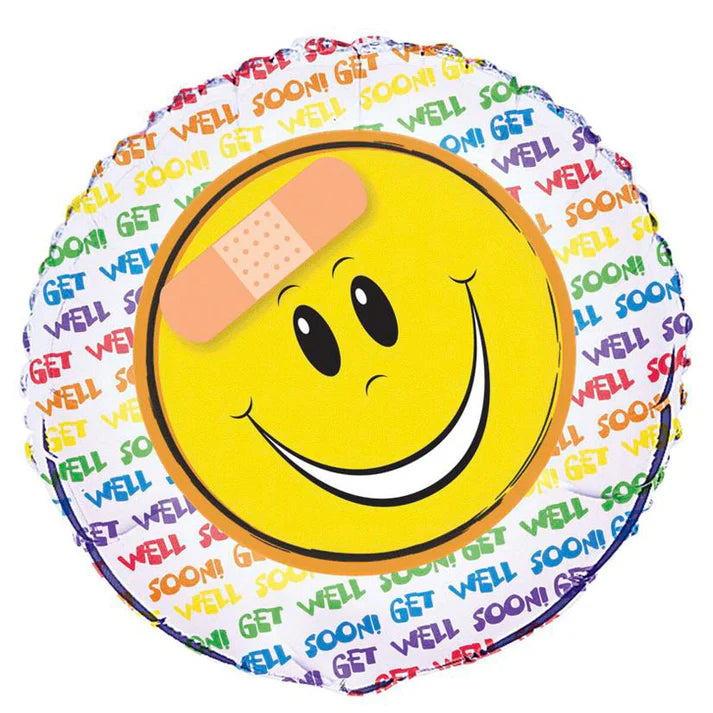 Get Well Soon Smiley Face Band-Aid Round Foil Balloon