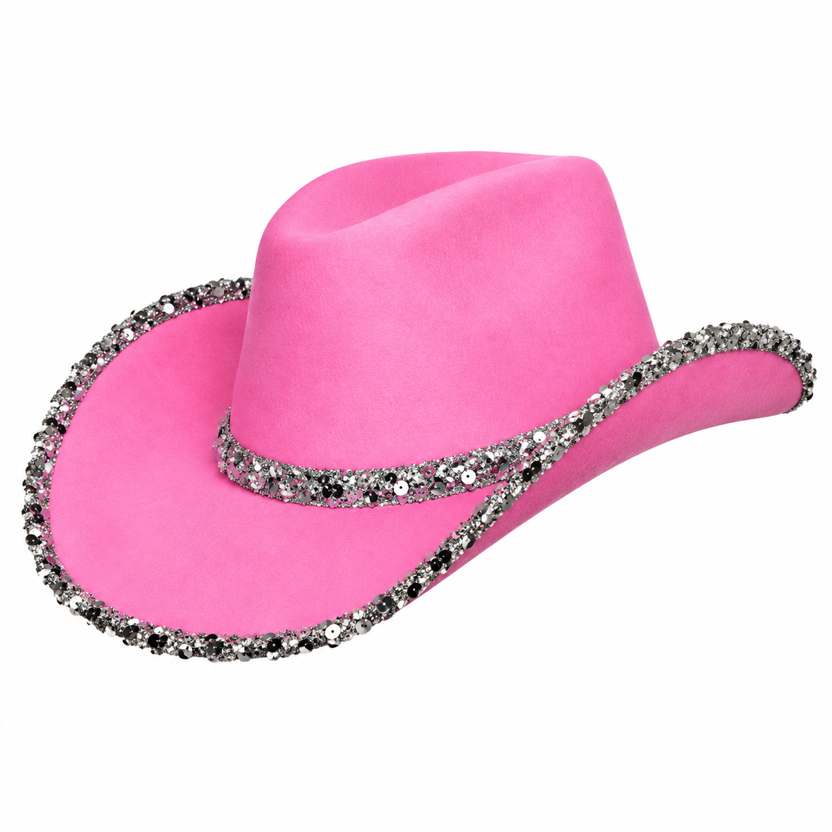 Cowboy Costume Hat with Silver Glitter Brim