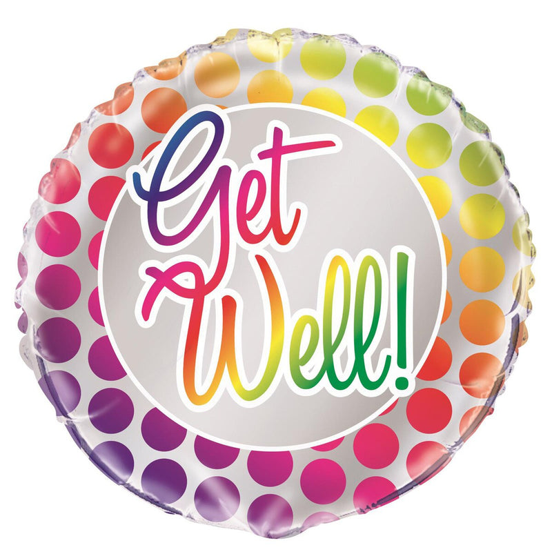 Get Well! Rainbow Polka Dot Round Foil Balloon