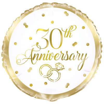 30th Anniversary Gold Round Foil Balloon 45cm