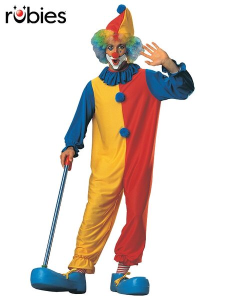 Clown Costume Adult Colourful Jumpsuit & Hat Outfit