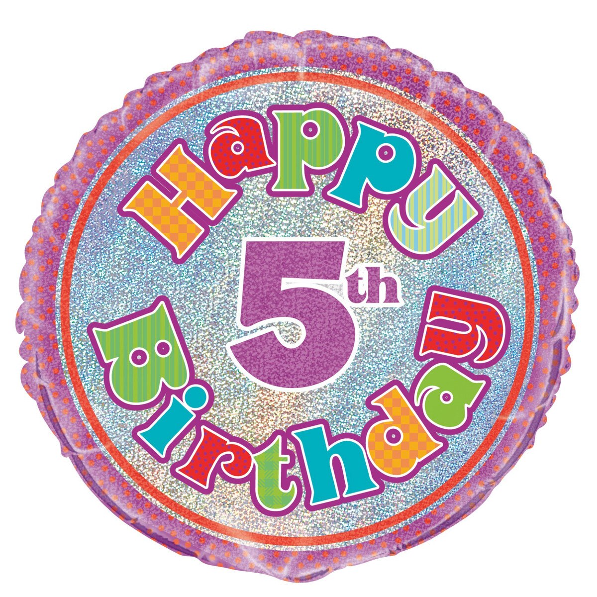 Happy 5th Birthday Multicolour Holographic Round Foil Balloon - 45cm
