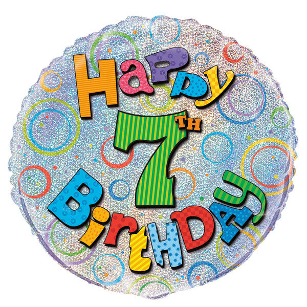 Happy 7th Birthday Multicolour Holographic Round Foil Balloon - 45cm