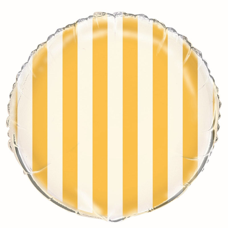 Yellow Striped Round Foil Balloon 45cm