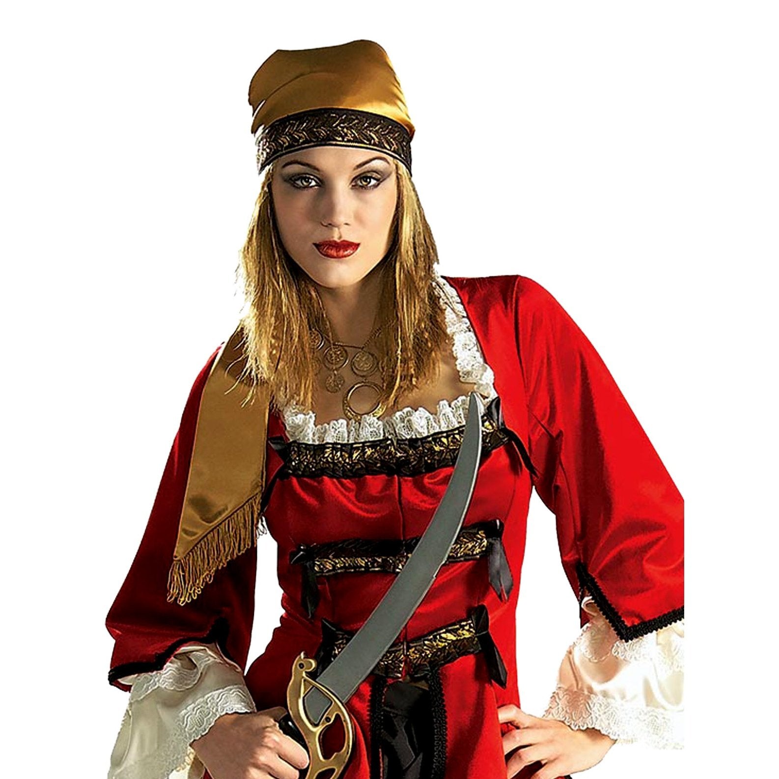 Pirate Queen Collector's Edition Size Medium: Side view of the rich velvet fabric and intricate lace-up details