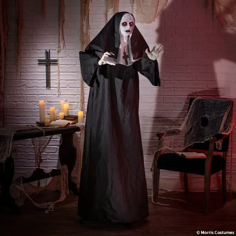 5 Ft. 4" Animated Light-Up Standing Suddenly Surprise Nun with Sound Halloween Decoration