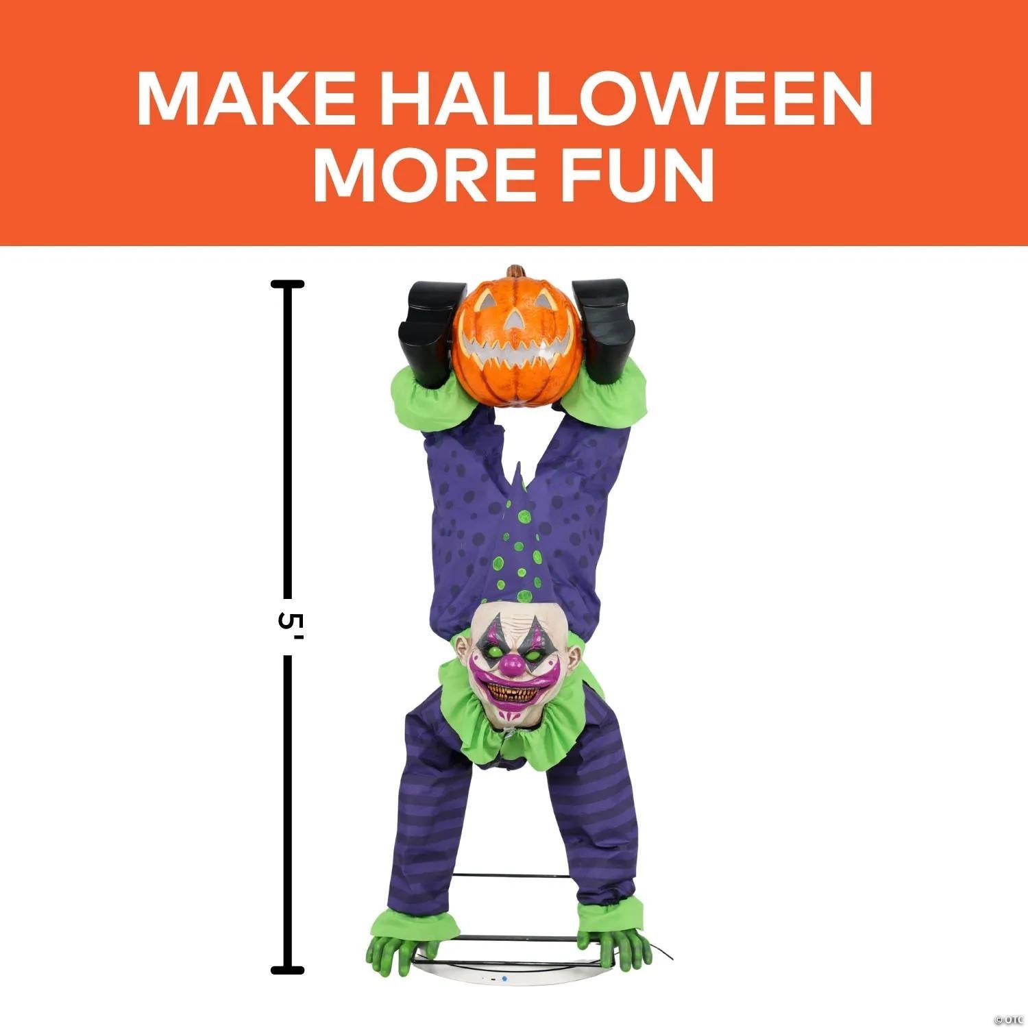 5 Ft. Animated Light-Up Upside-Down Clown with Jack-O'-Lantern