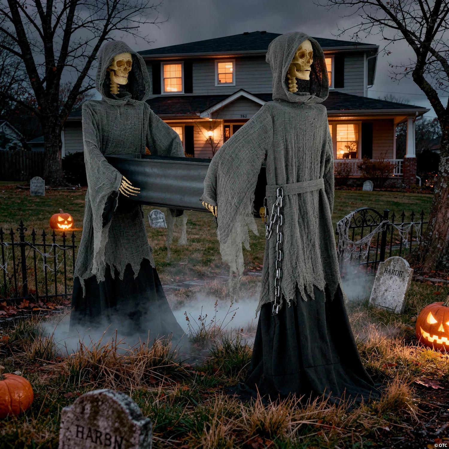 5 Ft. Two Skeleton Reapers Carrying a Coffin