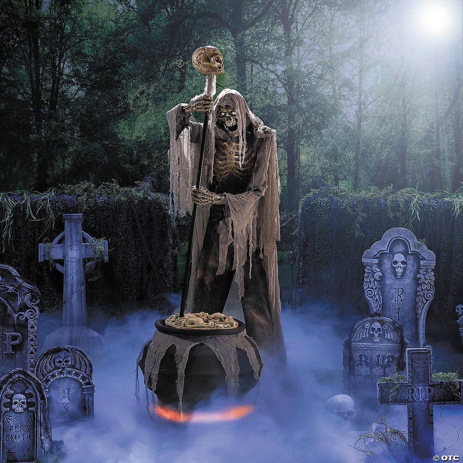 6 Ft. 7" Skeleton Stirring Cauldron Animated Prop
