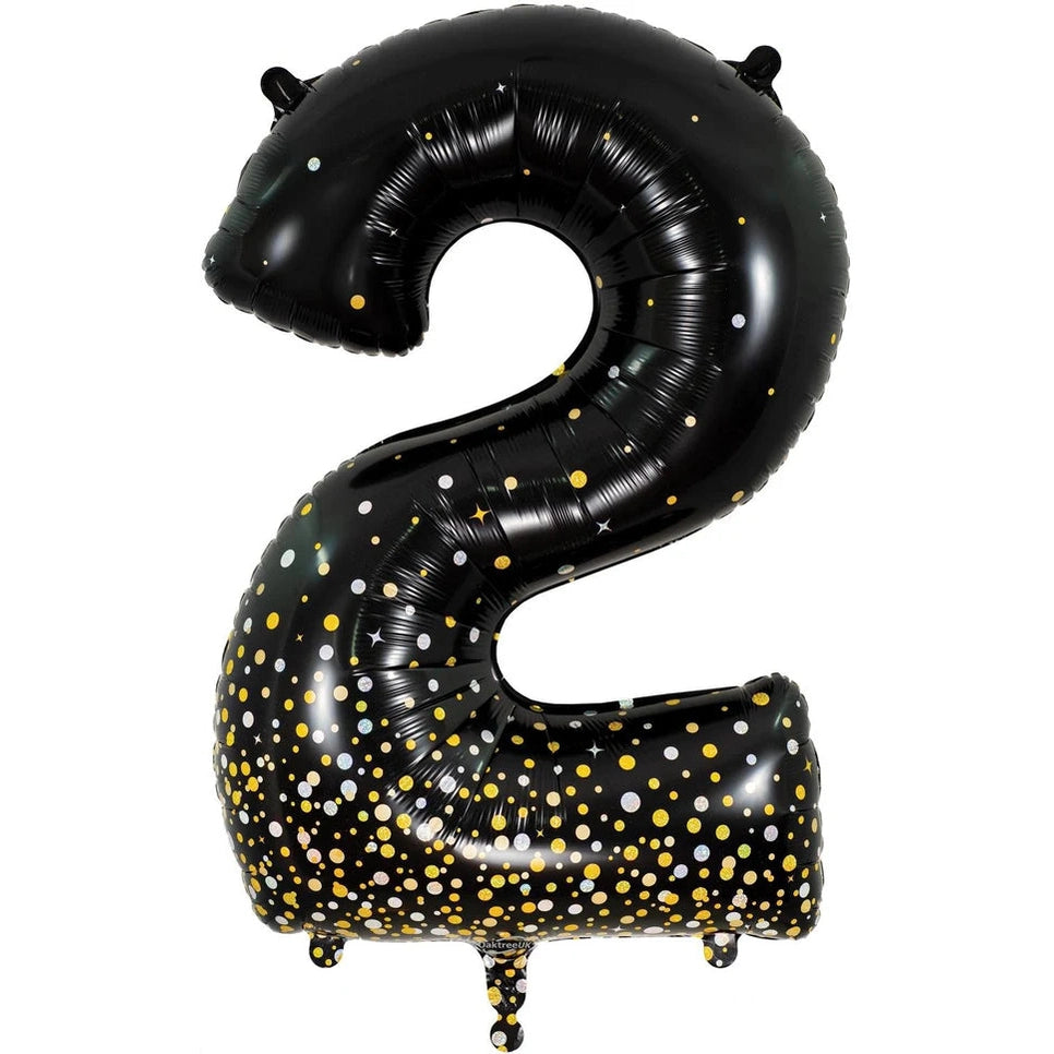 Sparkling Fizz Black & Gold Number 2 Foil Balloon 86cm