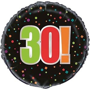 30! Cheer Confetti Dots Black Round Foil Balloon 45cm