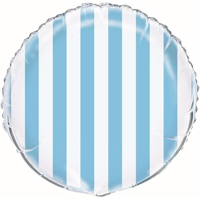 Pastel Blue Striped Round Foil Balloon 45cm