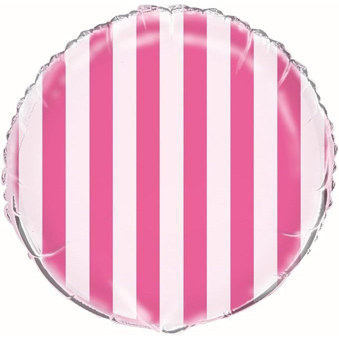 Pink Striped Round Foil Balloon 45cm