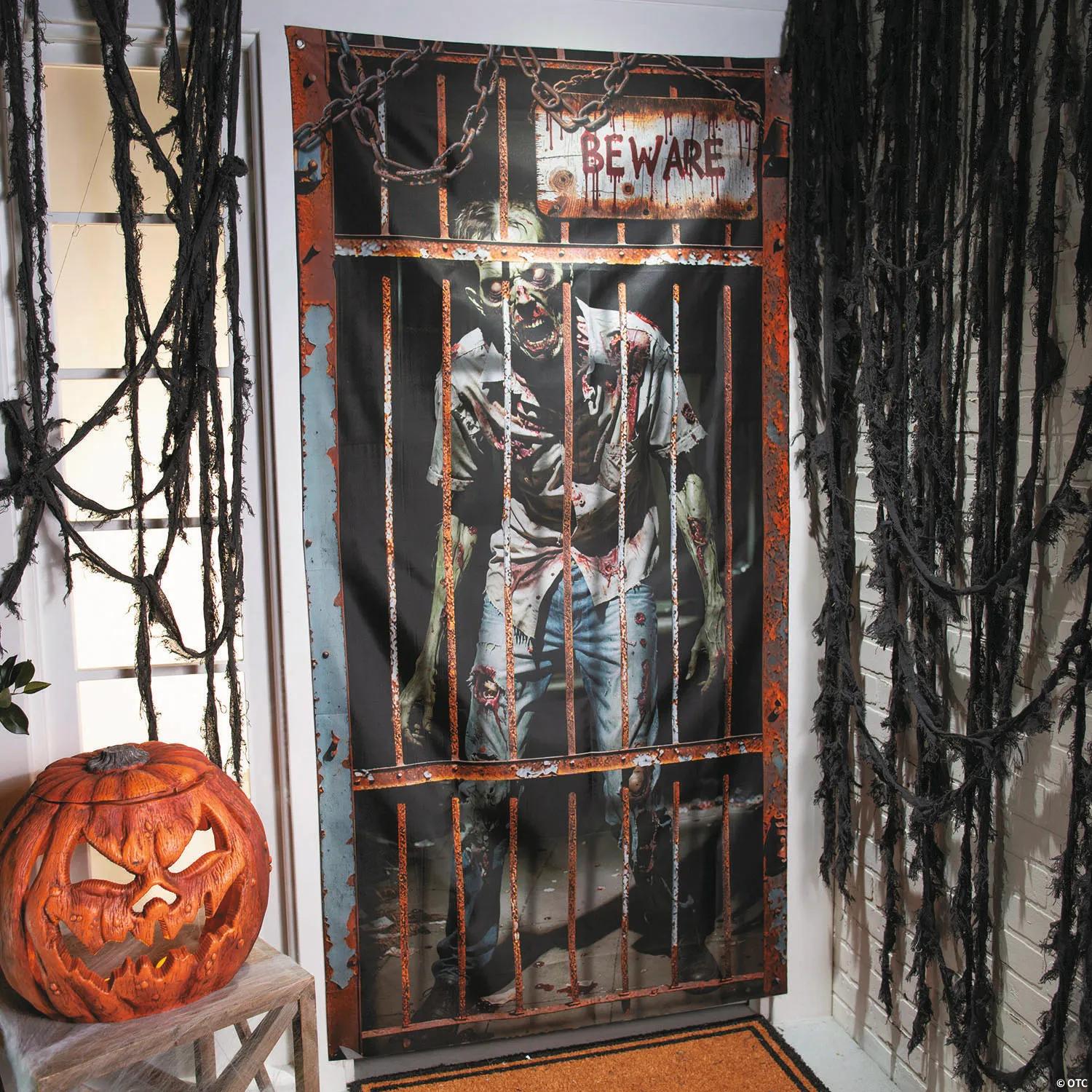 Zombie in a Locked Cage Door Curtain