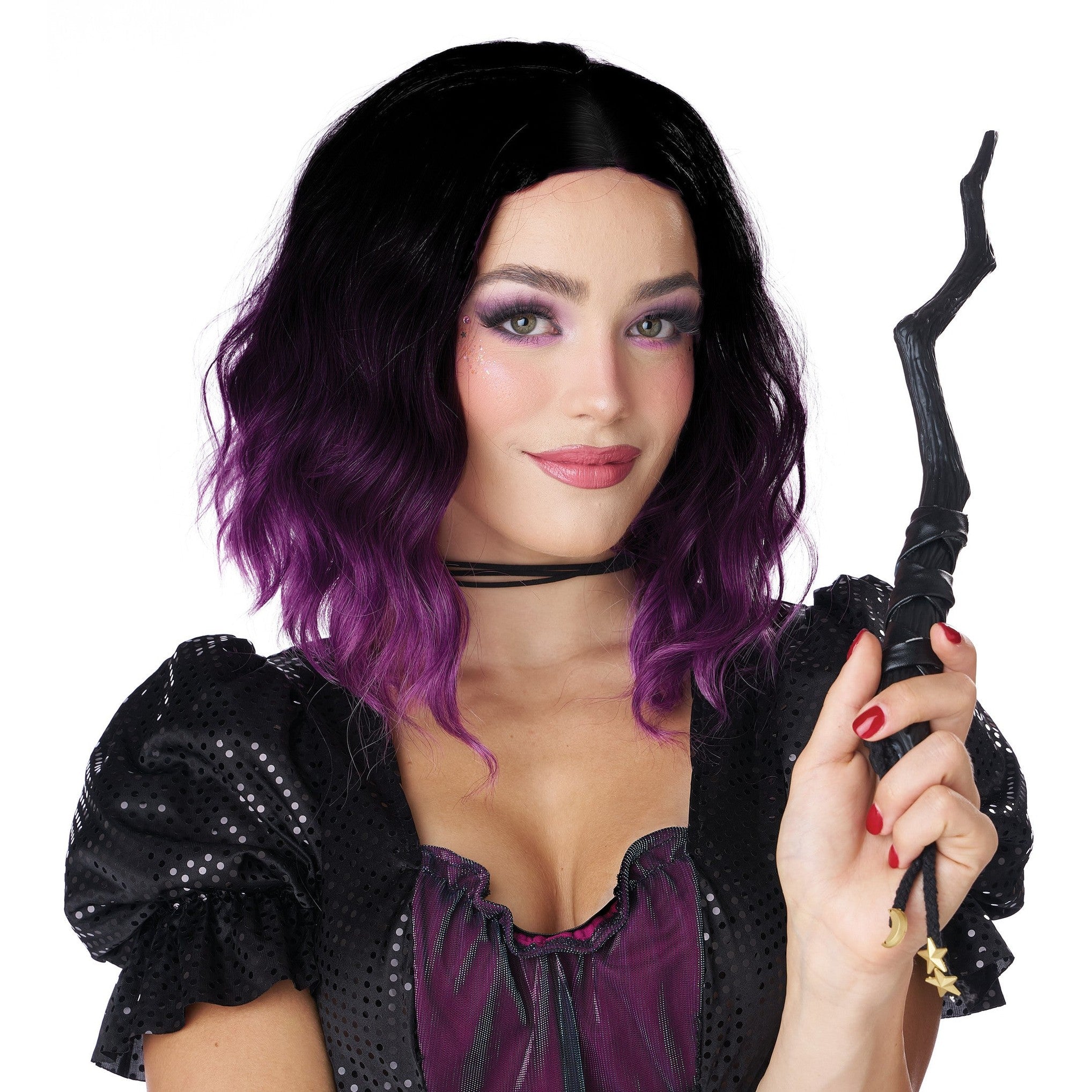Short Wavy Bob Wig, Black & Violet Ombre