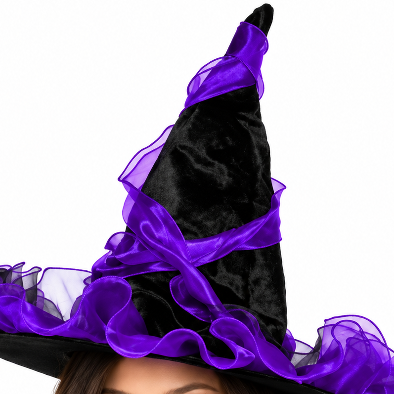 Witch Hat with Chiffon Trim, Purple