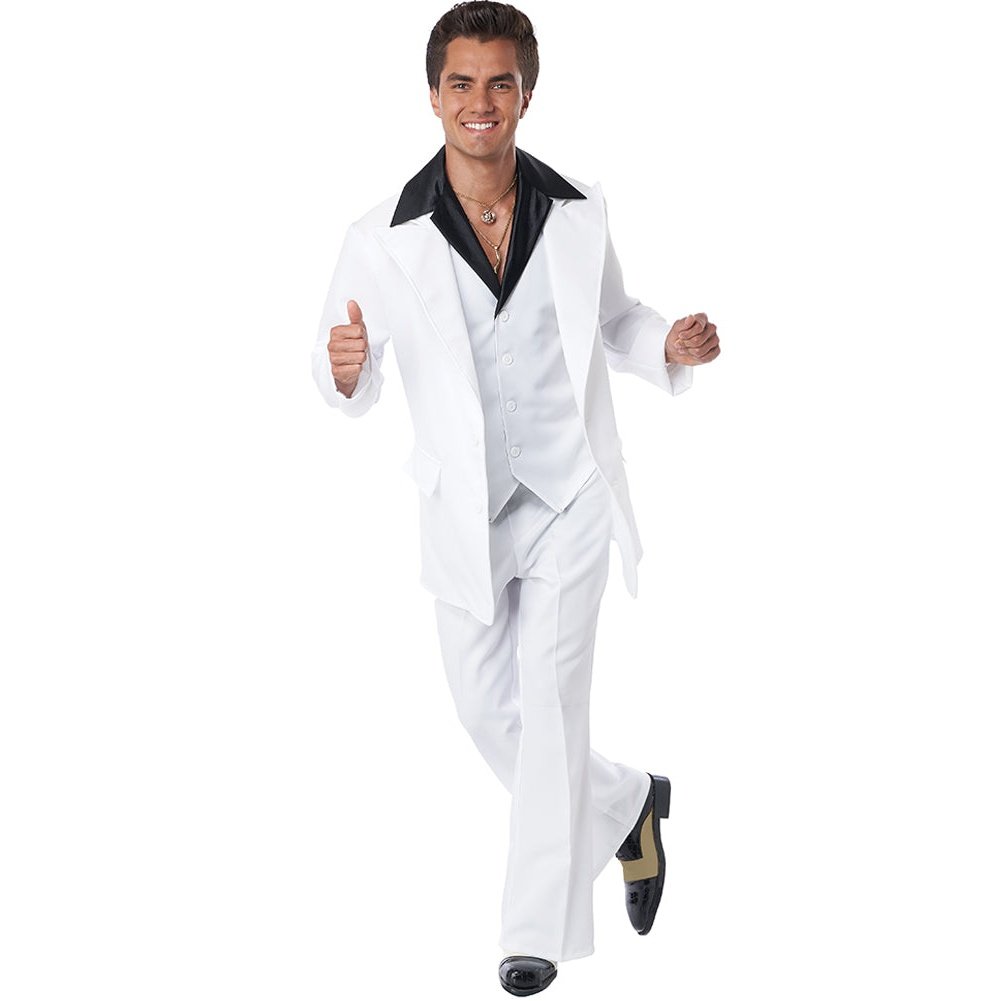 70's Era Disco Suit Men's Costume in flashy gold and silver sequins