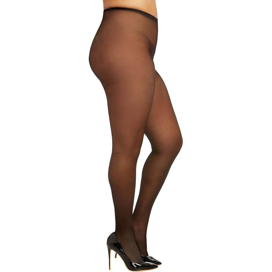 Black Sheer Open-Crotch Pantyhose with Elastic Waistband, Plus Size