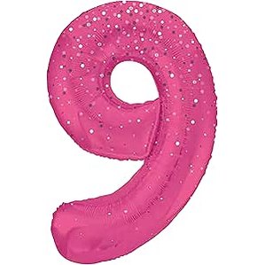 Hot Pink Glitter Number 9 Foil Balloon 86cm